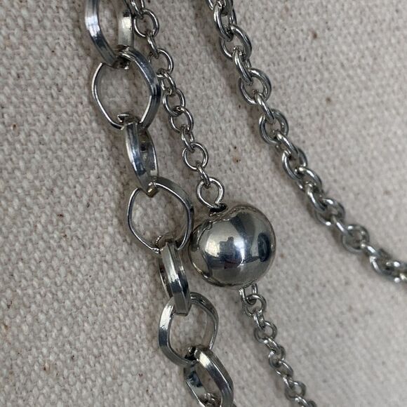 Long Silver & Faux Pearl Necklace – Multi-Strand Art Deco Flapper Style - Picture 5 of 6